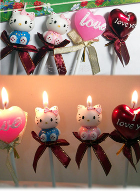 卡通猫爱心儿童蛋糕生日蜡烛
