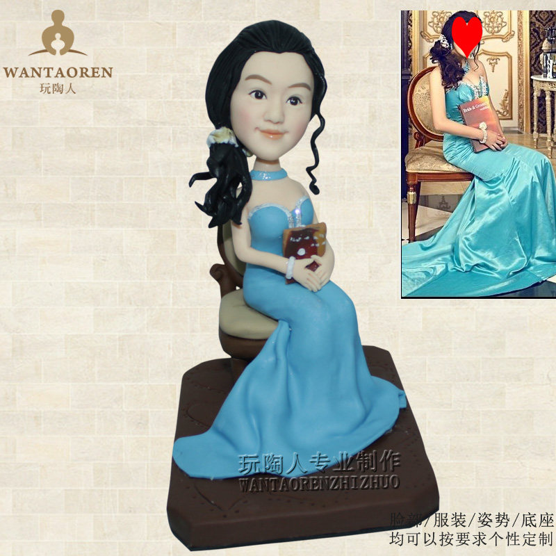 漂亮优雅造型-Q版真人陶偶定制 结婚玩偶 个性人偶 软陶公仔定做