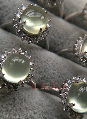 天然葡萄石戒指水晶女活扣戒指环