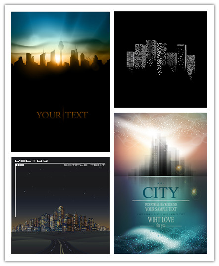 A0428矢量城市建筑景色夜景海报霓虹灯 AI设计素材