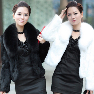 新款仿皮草外套女秋冬新款兔毛修身短款皮草狐狸毛领大衣反季清仓