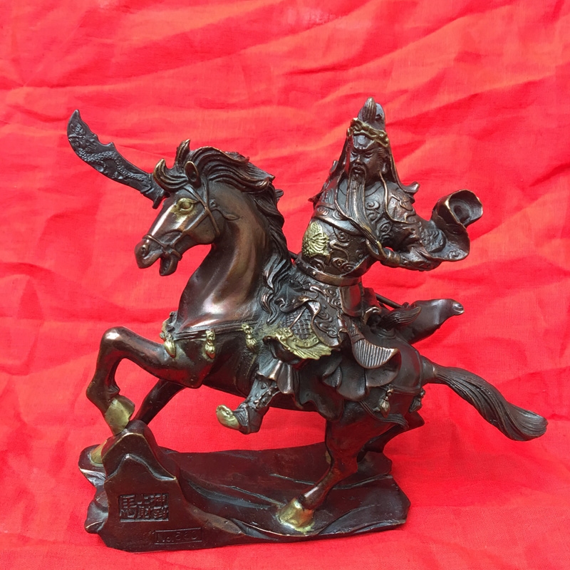 纯铜三国横刀立马关公摆件装饰武财神摆件