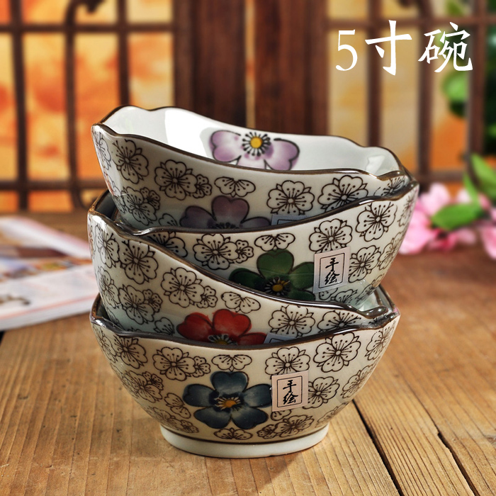 菱形方碗5英寸田烧碗米饭碗 日式韩式和风陶瓷碗套装青花汤碗包邮