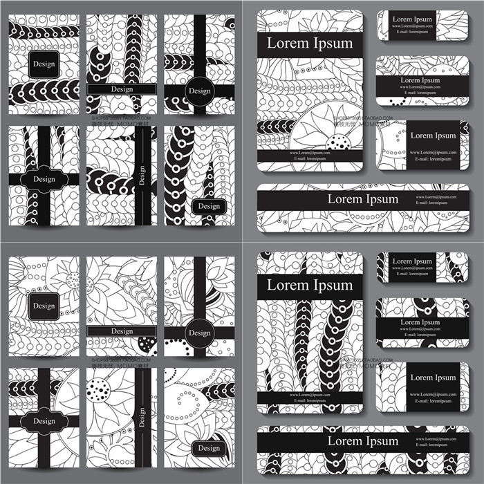 A3316矢量抽象几何线稿花纹花朵卡片VI商务名片图案 AI设计素材