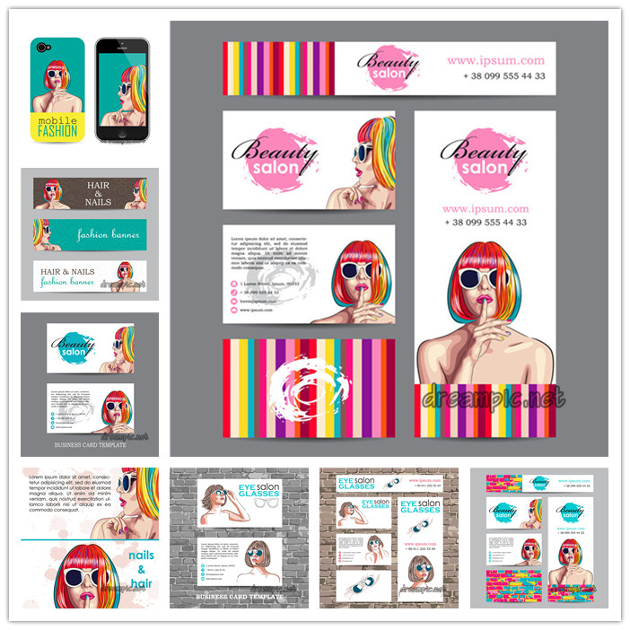 [584]AI矢量设计素材 时尚女性人物美容店沙龙名片VI模板banner