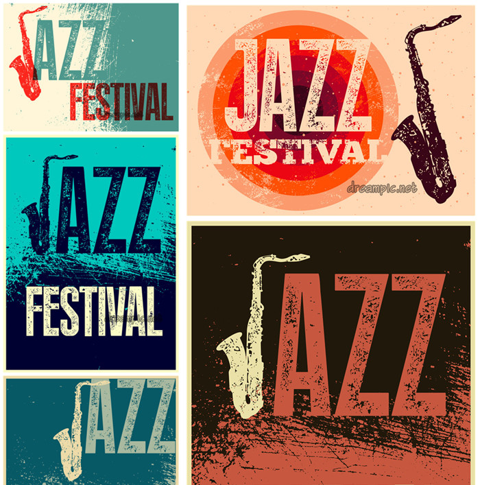 [502]欧美复古爵士乐音乐海报插画源文件 AI矢量设计素材