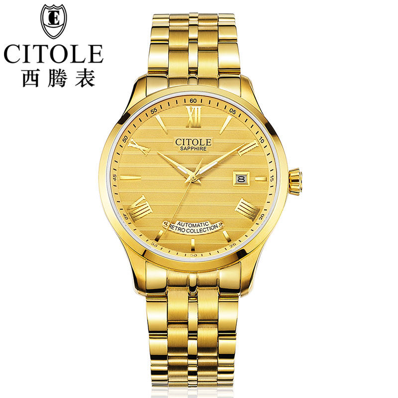 商务休闲风土豪金全自动机械表