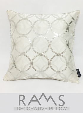 简约现代样板房间沙发靠垫抱枕 欧式银色亮片几何圆圈刺绣方形枕