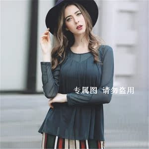 舒卡丝S 6413 大版女式打底衫 小圆领网纱内衣 宽松女单衫包邮