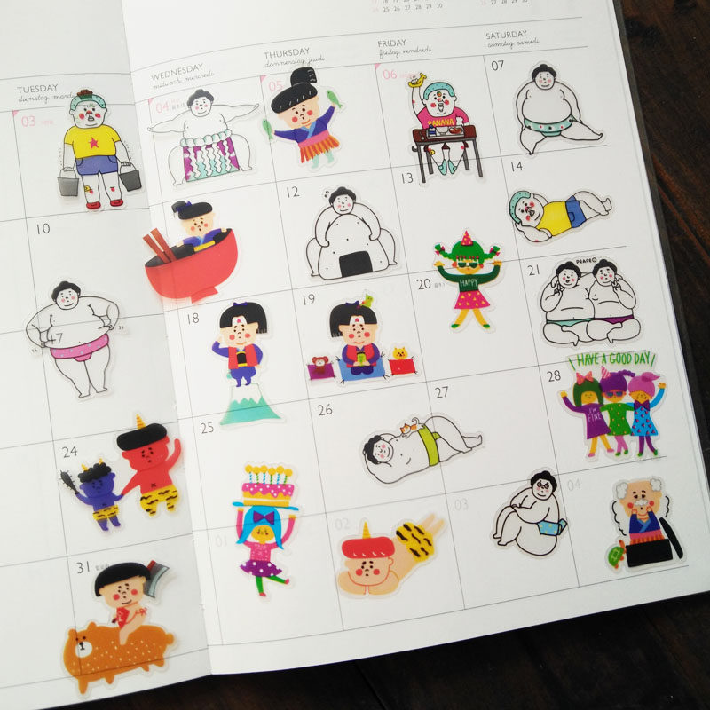 日单正品可爱相扑 胖男孩 日本民间故事 生日系列 手帐日程贴纸包
