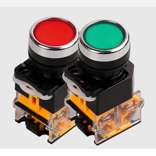 LA38-11DS带灯自锁按钮开关平钮红绿圆形控制22mm安装孔220V