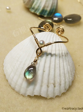 实物拍摄包金拉长石水滴小戒指