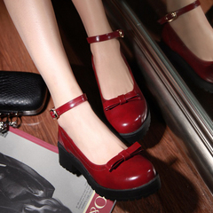 2015 spring designer shoes fashion shoes asakuchi shoes retro round head buckle shoes bow shoes