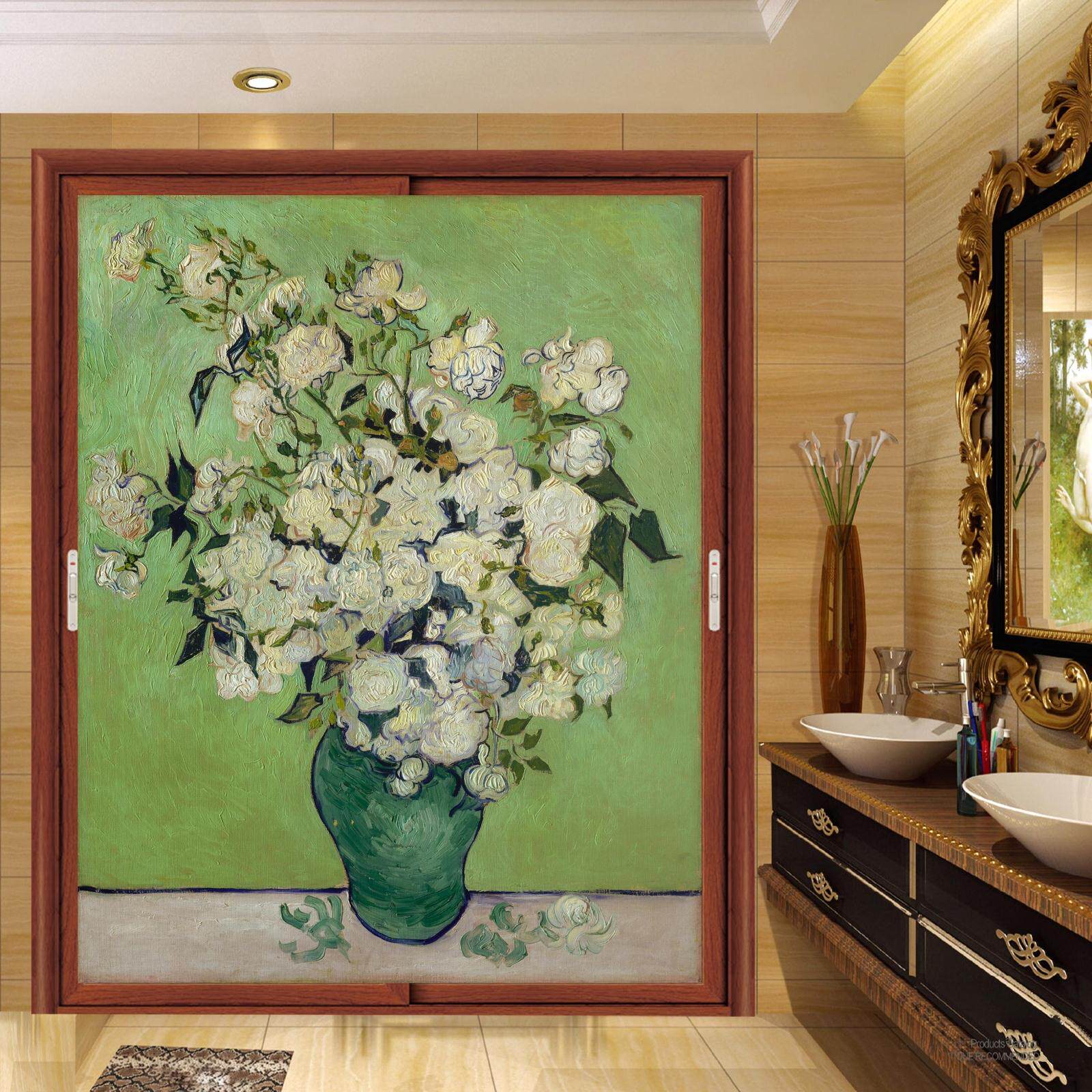 欧式抽象油画彩色窗户贴 彩绘艺术磨砂玻璃贴膜复古教堂玻璃贴纸