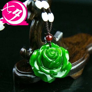 新款新疆和田碧玉玫瑰花吊坠然玉石女款白玉毛衣链玉坠子特价包邮
