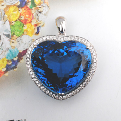 【顾客定制展示】18K金 50.3ct 海洋之心 天然托帕石 钻石 吊坠
