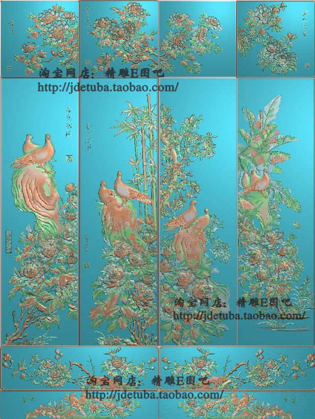 牡丹花门板精雕图灰度图浮雕图精品新牡丹花鸟顶箱柜衣柜系列图片