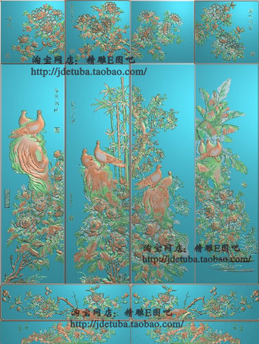 牡丹花门板精雕图灰度图浮雕图精品新牡丹花鸟顶箱柜衣柜系列