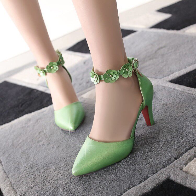 2017時尚甜美小花朵壹字帶細跟高跟尖頭淺口镂空女士包頭涼鞋綠色在類目 女鞋, 低幫鞋中 - 來自Buy2taobao.com提供專業的淘寶代購服務