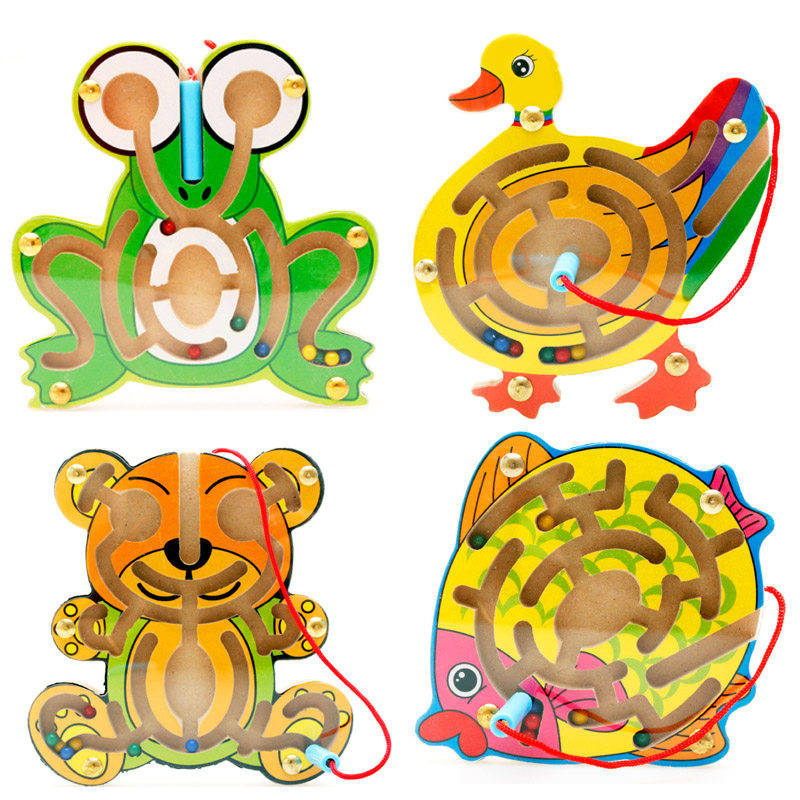 小号木制磁性运笔迷宫儿童亲子互动卡通动物宝宝早教启蒙桌游玩具