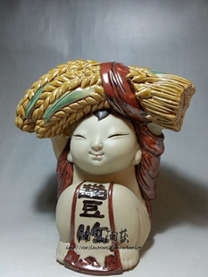 特庆丰年中国年画娃娃和合人缘中式石湾公仔陶瓷客厅船木玄关摆件