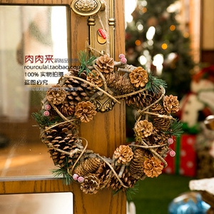 X原木松果圣诞花环 圣诞装饰藤环挂饰 圣诞节布置挂件