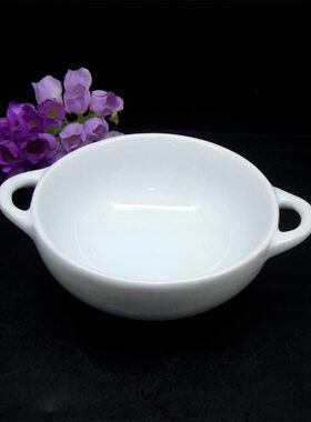 陶瓷小圆碗菜简约双耳点心小碗创意白色圆形儿童饭碗5个包邮大促