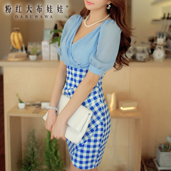 Summer pink dress doll summer 2015 new temperament of women's clothes that spell checker bag hip dress