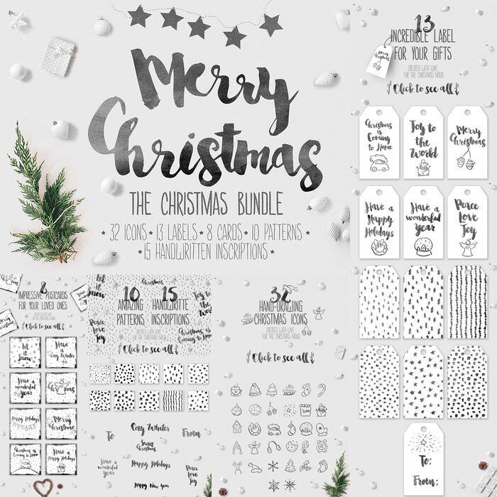 A2071矢量白色水墨风圣诞节英文字母纹理模板 AI设计素材+PSD+PNG