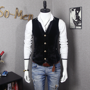2020时尚新款 奢华气质黑色V领单排扣西装小马甲西装背心潮男装