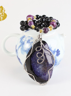 原创天然紫龙晶玛瑙长短款毛衣链