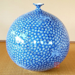 有田烧陶瓷器 壶 花瓶红叶鹿景图 日本直邮 木盒装 收藏工艺品