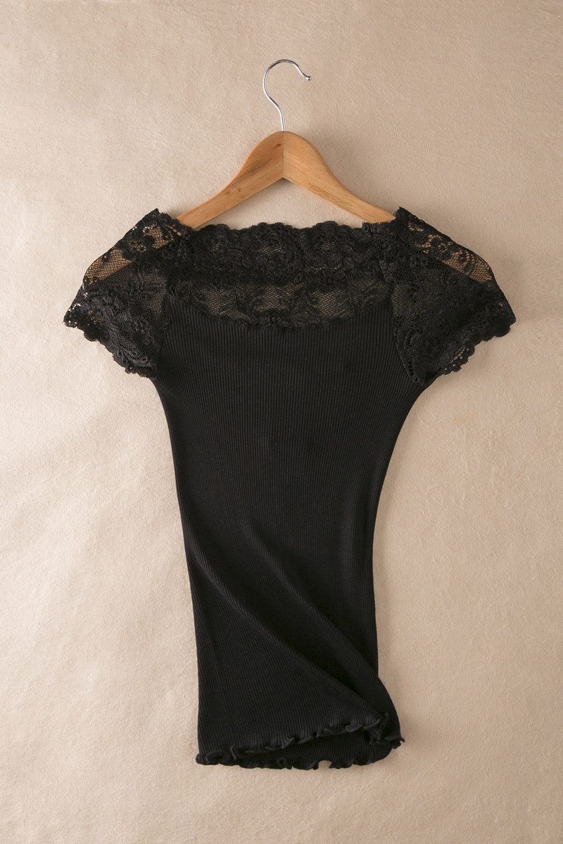 2018 new pattern Solid Versatile Word collar sexy Lace lace Mosaic Hollow Self cultivation Real silk Short sleeved jacketin the Women's clothing/Boutique , Lace shirt/Chiffon shirt  category - from Buy2taobao.com to provide professional Taobao agent buy service