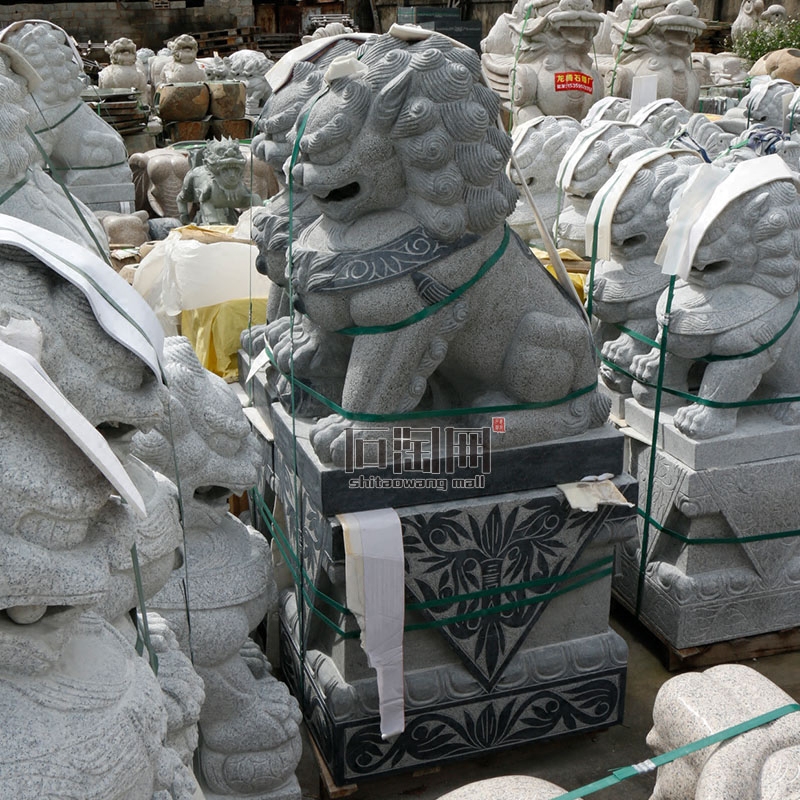 石雕狮子一对镇宅门口摆件招财