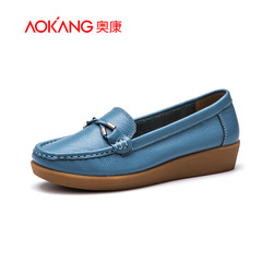 Aokang shoes fall 2015 new leather low casual shoes with flat round head foot women's shoe