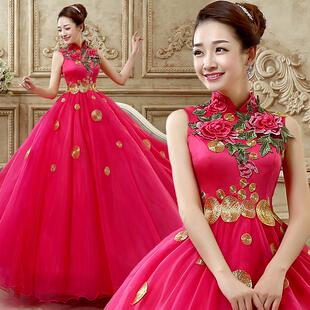 婚纱2025新款 时尚独唱演出服齐地彩纱双肩蓬蓬裙女婚纱长款礼服
