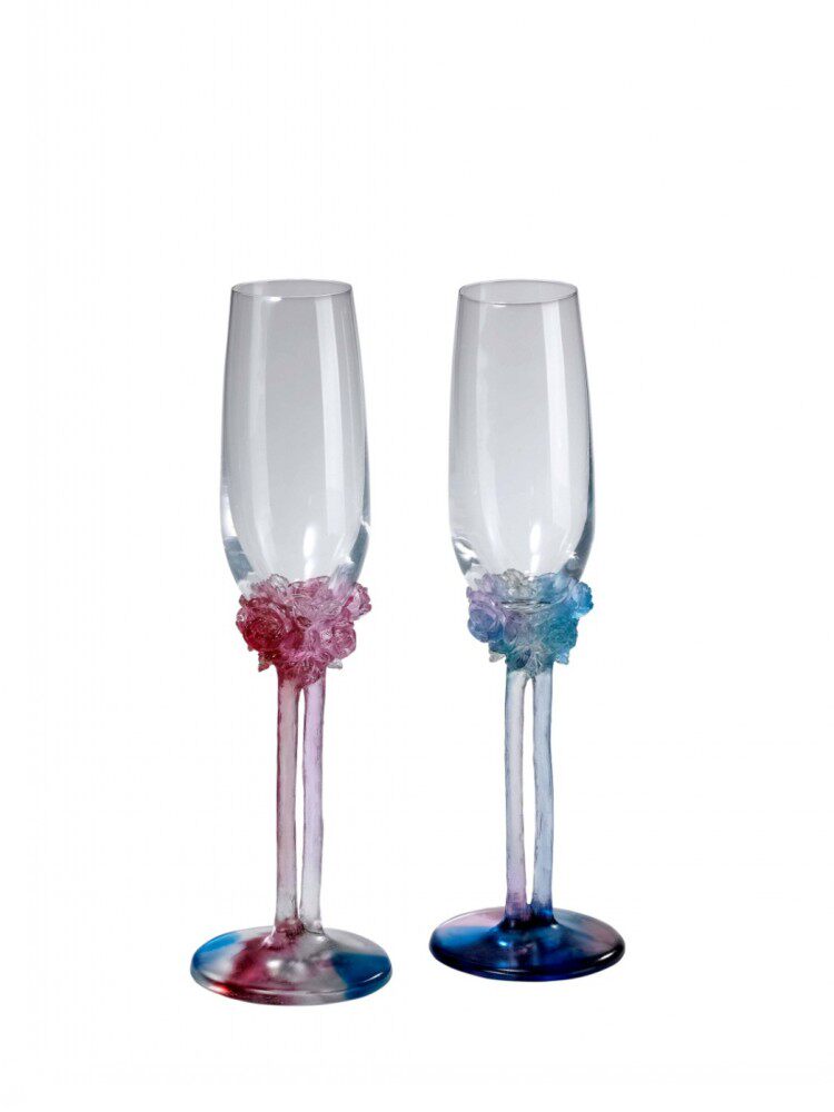古法琉璃摆件 JS琉璃幸福一辈子（红酒杯) 婚礼礼品 家居摆件