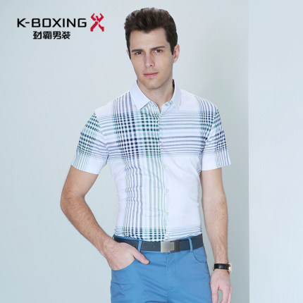 劲霸短袖衬衫男 夏季纯棉时尚商务休闲修身翻领男士衬衣