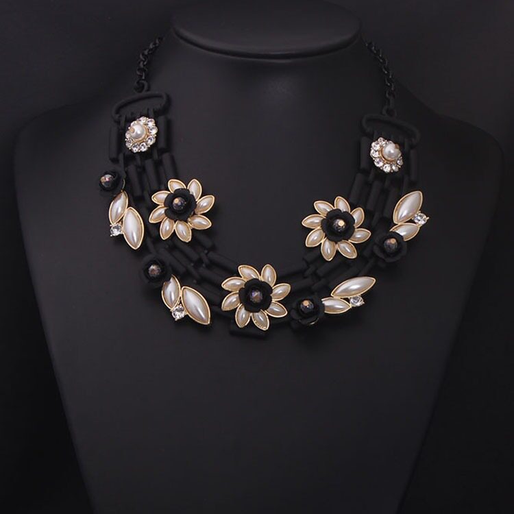 獨家定制！歐美奢華大牌珍珠水鑽花朵短鎖骨項鏈誇張複古女配飾品在類目 飾品/流行首飾/時尚飾品新, 項鍊中 - 來自Buy2taobao.com提供專業的淘寶代購服務