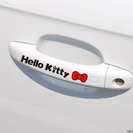 HELLO KITTY 甜美蝴蝶结 可爱汽车门把 拉手车贴 卡通汽车贴纸
