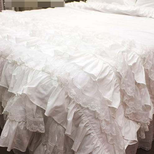 NANAROOM韩国进口唯美梦幻层层荷叶蝴蝶结蕾丝婚庆公主四件套床品