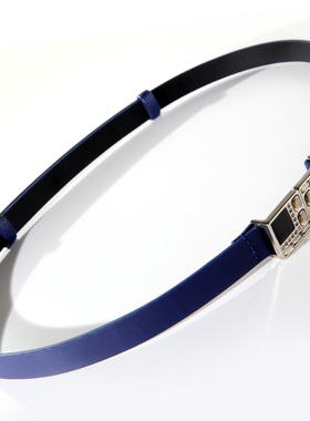 伸缩新款OL真皮黑色蓝色镶钻细款女士腰带装饰窄连衣裙带大衣皮带