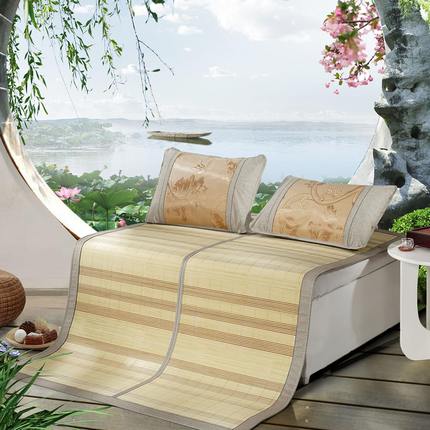 水星家纺1.8m床竹席三件套可折叠 春雨江南双面竹凉席 2017新品