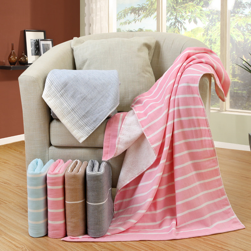 纯棉浴巾加大加厚小清新横条纹纱布家用成人儿童男女情侣柔软吸水