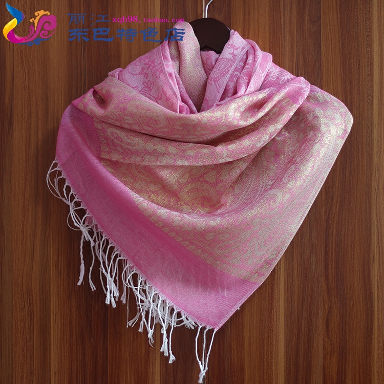 丽江东巴特色店云南丽江披肩围巾民族风亮片腰果花丝巾送礼佳品