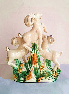 三羊开泰唐三彩招财羊摆件鼎麓