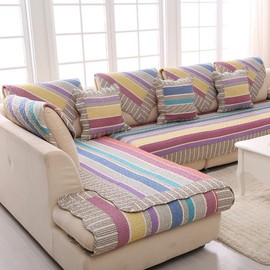 四季全棉彩色条纹沙发垫子双面纯棉简约布艺沙发坐垫巾通用可机洗