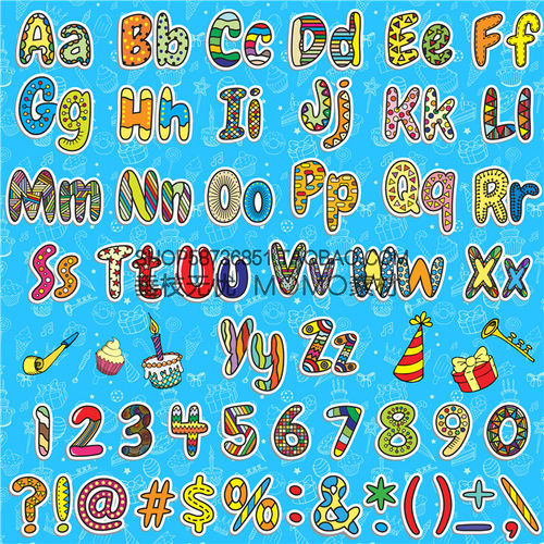 A3436矢量卡通彩色生日快乐英文字母数字 AI设计素材含PSD高清图