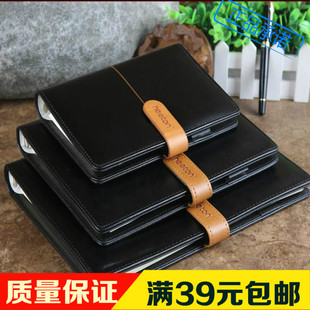 喜通B5/A5/A6黑色皮面9孔活页皮面笔记本10mm宽行距米黄色纸笔位