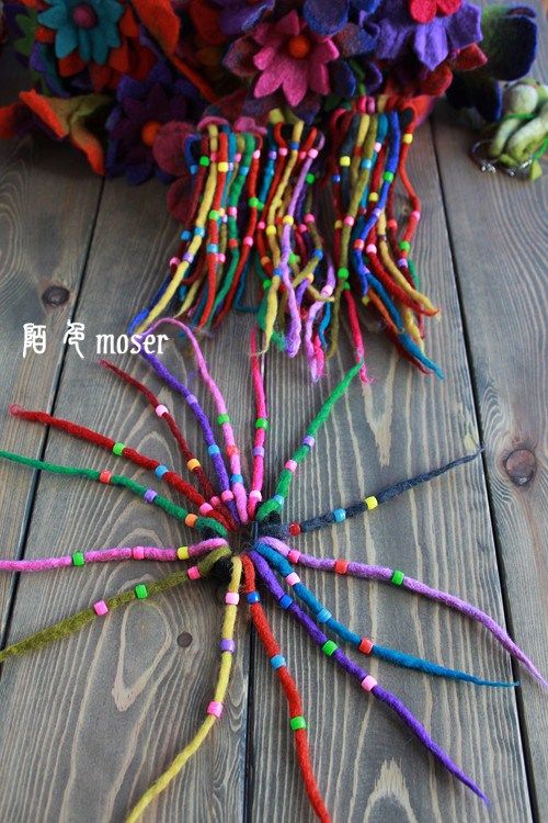 戳戳乐 牙买加雷鬼脏辫尼泊尔手工羊毛毡发圈发饰头花 短款珠款